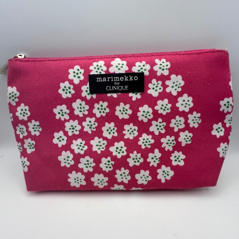 Marimekko for Clinique Floral Cosmetic Bag Pink White Green Retro Iconic